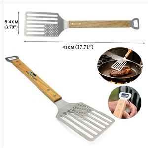 BBQ Spatula Grill Turner with Wooden Handle and Bottle Opener